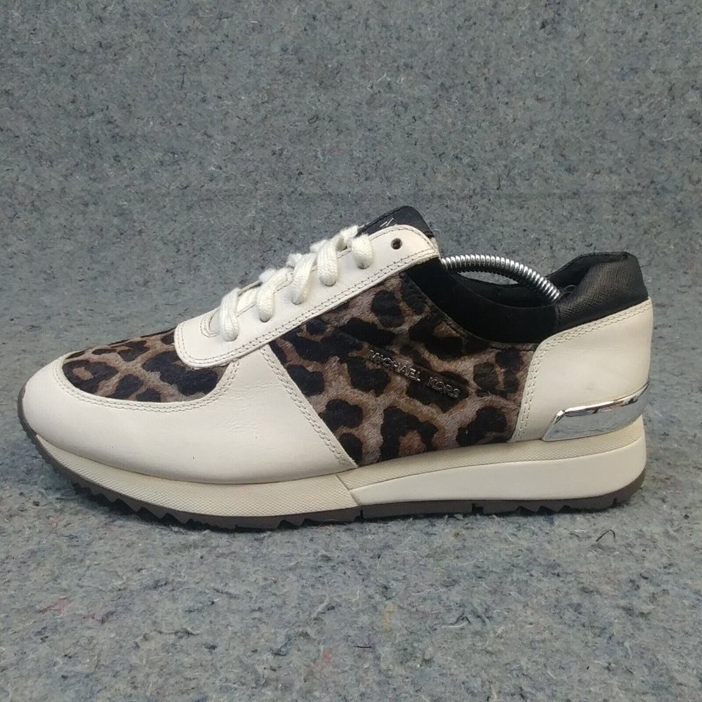 Michael Kors Cream and Leopard Print Athletic Sneakers